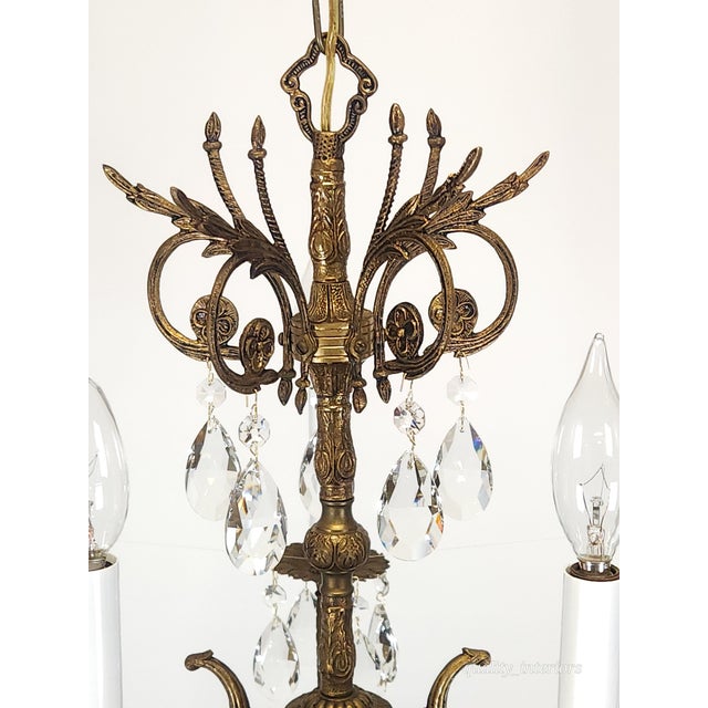 Brass Antique 5 Light Adorable Dainty Petite Brass Cut Lead Glass Crystal Chandelier For Sale - Image 8 of 12