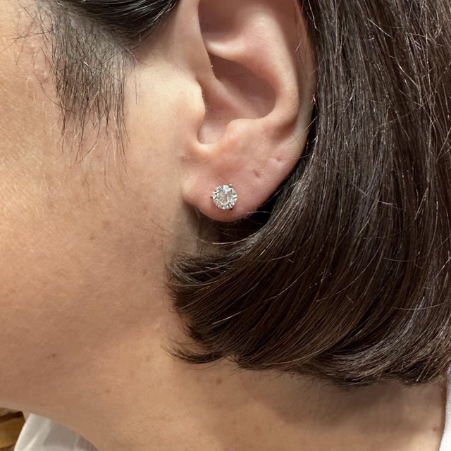 Early 21st Century Diamond Stud Earrings in 14kt White Gold - 2ctw Gh I1 Round Diamonds, Martini, A Pair For Sale - Image 5 of 6