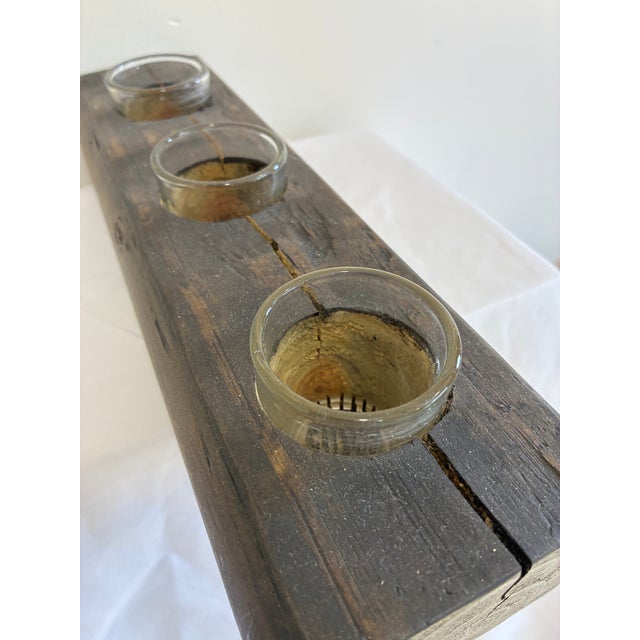 Glass Vintage Rustic Wooden Candle Holder With Glass Inserts For Sale - Image 7 of 10