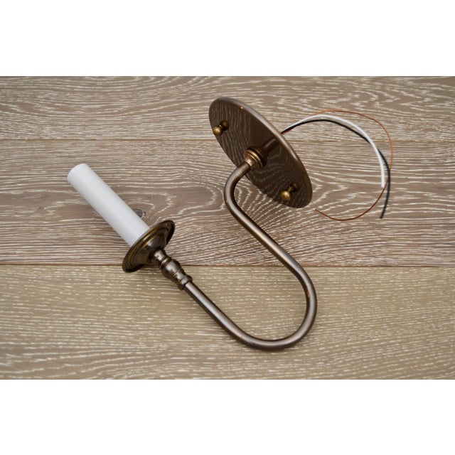 Traditional Custom Brass Curved Arm Electrified Candelabra Sconces - A Pair For Sale - Image 3 of 4