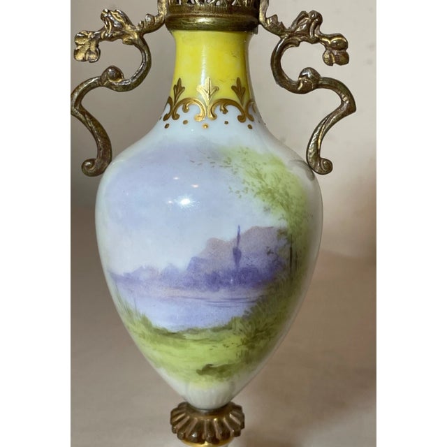 Antique Ornate Hand Painted Porcelain Gilt Bronze Miniature Sevres Vase Urn For Sale - Image 9 of 12