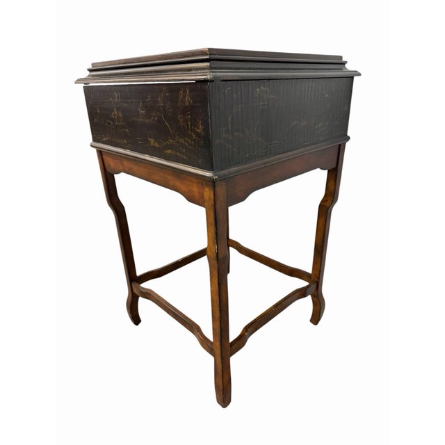 Chinoiserie Ethan Allen Chinoiserie Box on Stand Flip Top Side Table #13-9235 For Sale - Image 3 of 8
