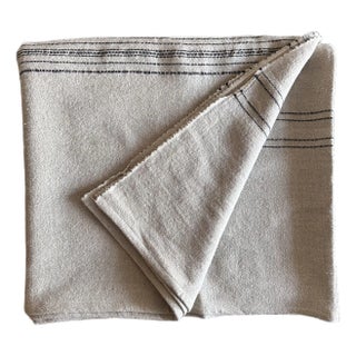 Belgian Linen and Wool Blanket Natural With Black Stripes - XL For Sale