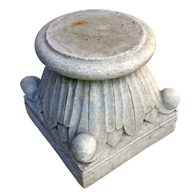 A Stunning Handcarved Antique Carrera Marble Column Base.