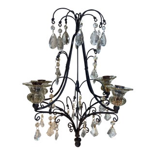 Antique 19th Century Four Arms Hand Wrought Iron Hanging Chandelier For Sale