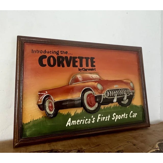 Vintage Wooden Chevrolet Corvette Advertising Sign For Sale - Image 10 of 11