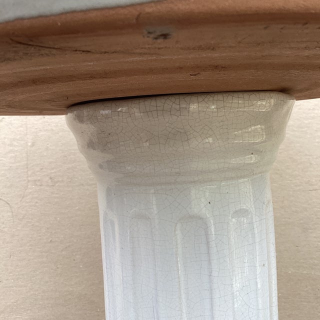 Vintage American Made White Glazed Terracotta Column Pedestal Bird Bath For Sale In Chicago - Image 6 of 12