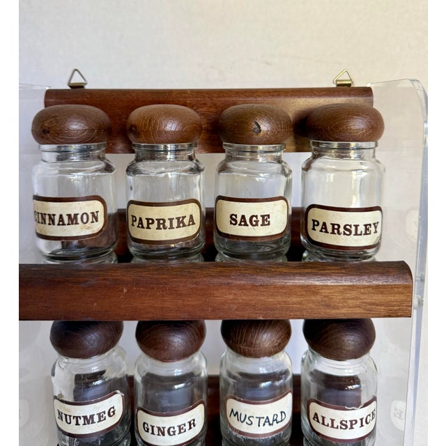 MCM Acrylic and Wood Glass Bottle Spice Rack For Sale - Image 10 of 10