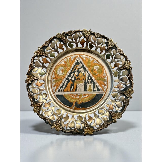 Vintage Egyptian Metal Wall Plates-3pc-Etched Brass Art-Hanging Decor-Pharaoh For Sale - Image 4 of 11