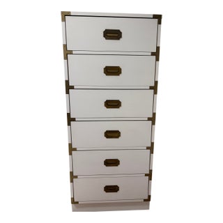 1960s White Campaign-Style Tallboy or Lingerie Chest For Sale
