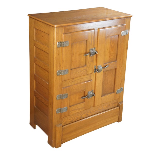 Farmhouse Antique American Oak Farmhouse Kitchen Pantry Ice Box Refrigerator Bar Cabinet For Sale - Image 3 of 14