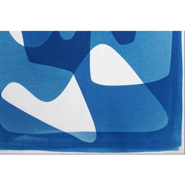 2025, Mid Century Modern Shapes, Unique Monotype Cyanotype in Blue Tones on Watercolor Paper by Kind of Cyan For Sale - Image 15 of 15