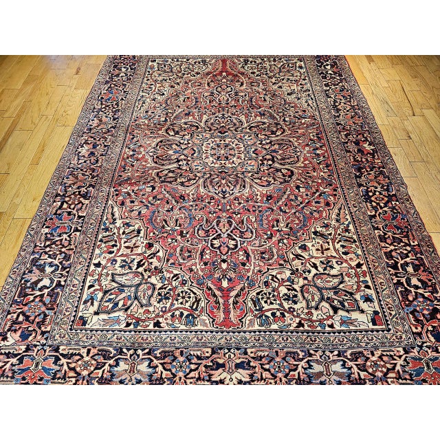 Vintage Persian Heriz Rug, Hand-Knotted Wool, Geometric Medallion Pattern, Red & Ivory, 10x13 For Sale - Image 16 of 16