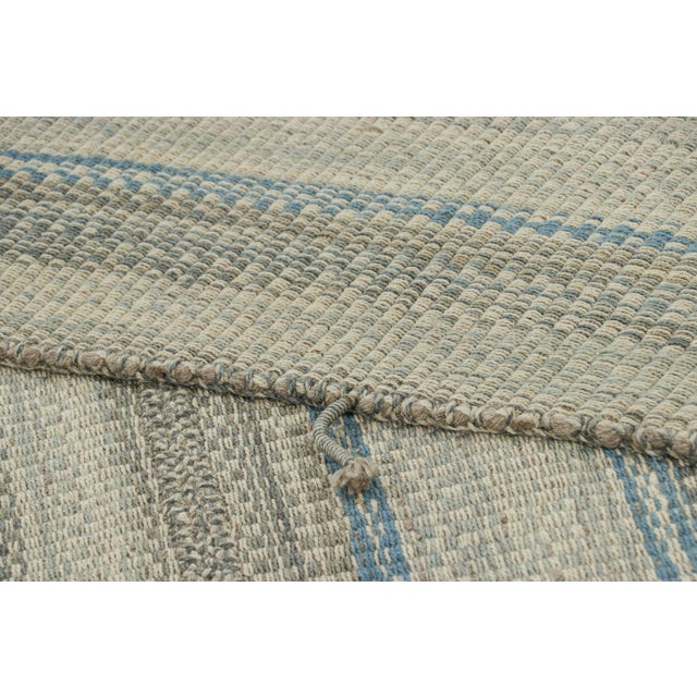Rug & Kilim’s Contemporary Kilim With Blue and Slate Gray Textural Stripes For Sale In New York - Image 6 of 7