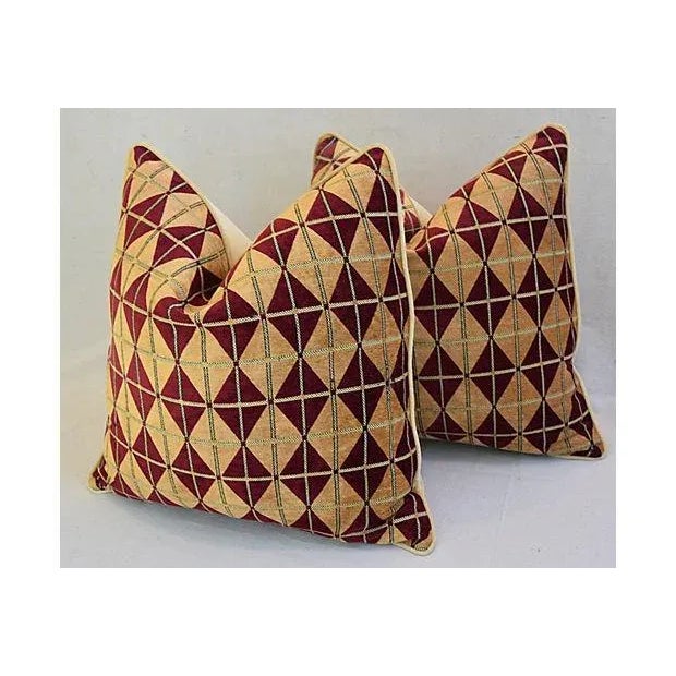 Custom Diamond Velvety Chenille & Velvet Feather/Down Pillows 24" Square - Pair For Sale In Los Angeles - Image 6 of 10