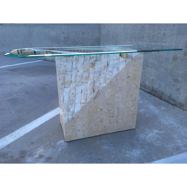 Maitland-Smith Style Tessellated Stone Brass & Glass Pedestal Tables - 3 Pieces For Sale - Image 10 of 13