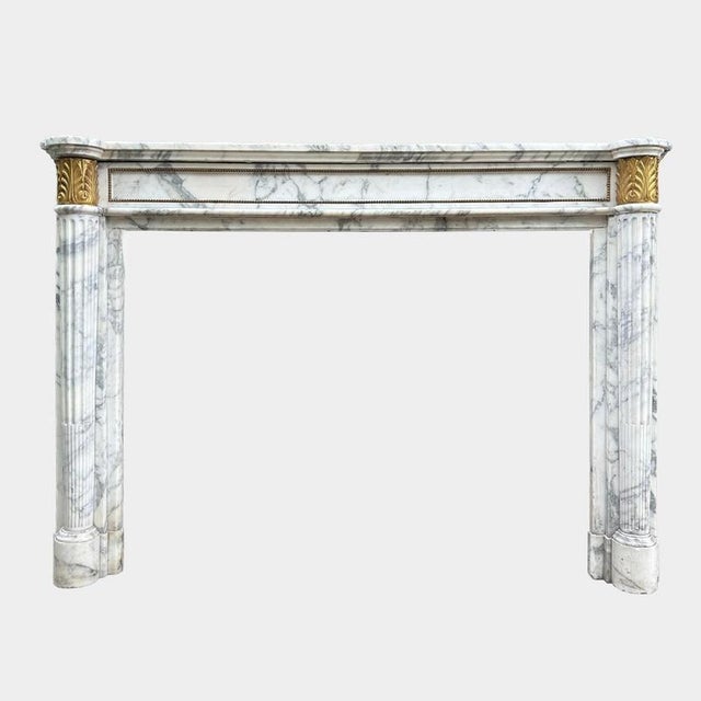 Stone Antique French Louis XVI Style Arabescato Marble and Ormolu Fireplace Mantel, 1850 For Sale - Image 7 of 8