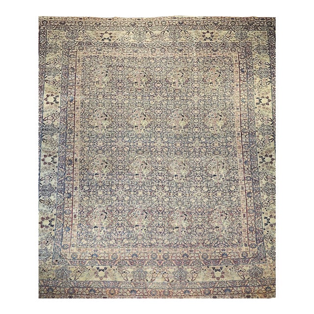 19th Century Oversized Persian Kerman Lavar Rug, Hand-Knotted Wool, Allover Tree of Life Pattern, Royal-Blue & Ivory, 14’ X 18’ For Sale