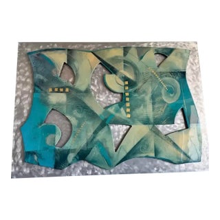 Large 54” Mid-Century Abstract Cut Steel & Burnished Aluminum Wall Relief Sculpture For Sale