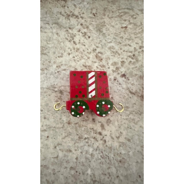 1970s Vintage Christmas Candle Holder Wood Train Set and Round Hatbox Ornaments- 13 Pieces For Sale - Image 5 of 12