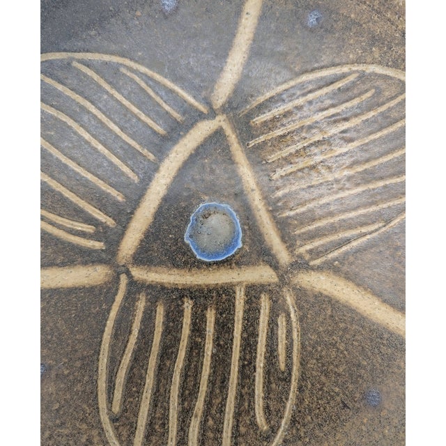 Brown 1960s Studio Pottery Artisan Signed Glazed Stoneware Decorative Plate For Sale - Image 8 of 11