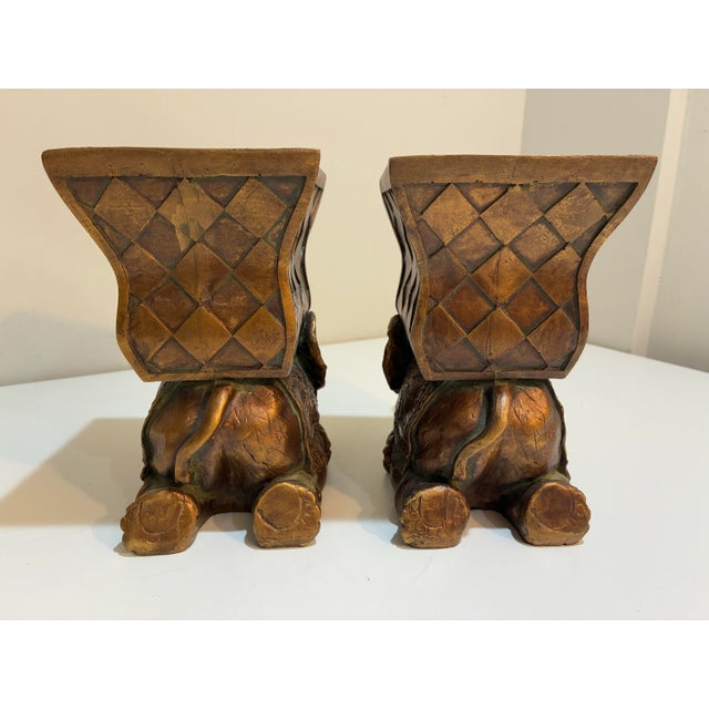 Vintage Hollywood Regency Elephant Cachepot Pair in Antiqued Gold For Sale - Image 11 of 12