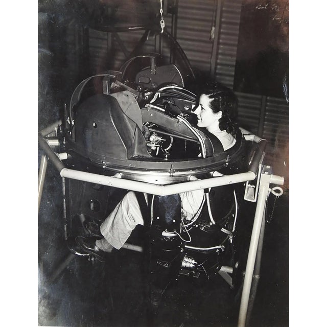 American Vintage Wwii Aircraft Turret Assembly Woman Worker Snapshot Photo For Sale - Image 3 of 3