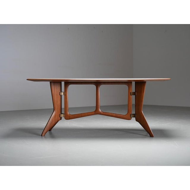 Dining Table in Walnut with Glass and Brass from Ariberto Colombo, 1950s For Sale - Image 6 of 15