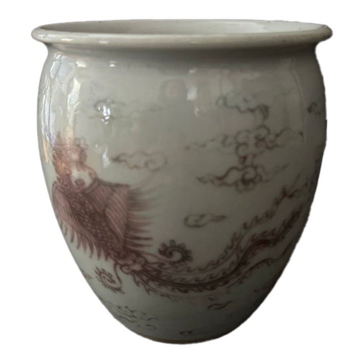 Chinese Underglaze Copper Red Porcelain Phoenix Planter Jar | Chairish