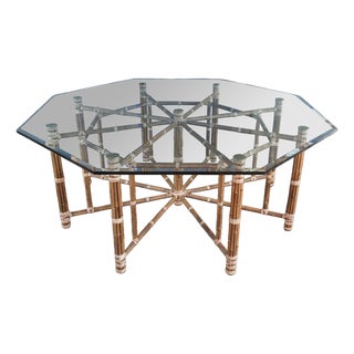 1970s Attributed to McGuire Mid Century Bohemian Modern Octagonal Bamboo Glass Dining Table 74" For Sale