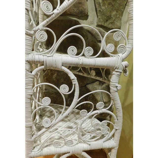 Vintage 1960s White Wicker & Rattan Corner Étagère – Ornate Heart + Scroll Motif, 3-Tier, 60" H For Sale - Image 16 of 18