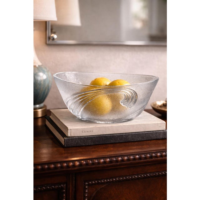 Glass Large Art Deco Style Frosted Art Glass Sculptural Bowl With Applied Arc Motif For Sale - Image 7 of 8