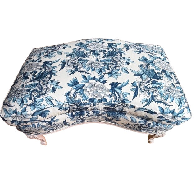 Custom Blue and White Marquis Bergere Chair and Ottoman Set Upholstered in Ralph Lauren For Sale - Image 11 of 18