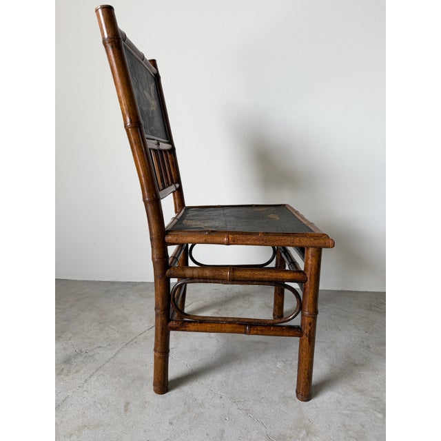 Brown 19th-Century Aesthetic Movement Bamboo Side Chair With Bird Motif Panels For Sale - Image 8 of 12