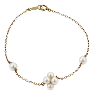 Mikimoto Akoya Pearls 18k Yellow Gold Cluster Charm Chain Bracelet