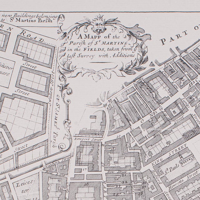 1980s Vintage 18th Century Street Map, London, St Martins in the Field, Cartography For Sale - Image 5 of 11