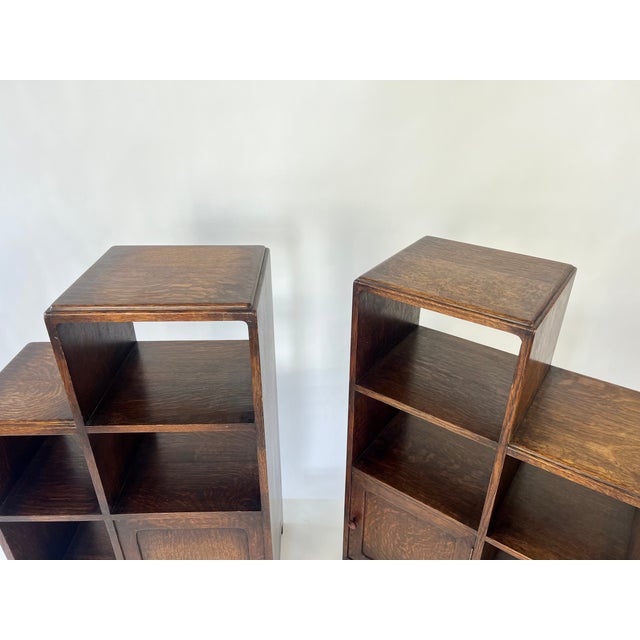 Wood English Modernist Art Deco Bookcases in Oak, 1920s, Set of 2 For Sale - Image 7 of 18