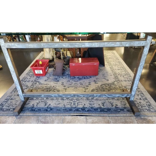 Contemporary Modern Style Brushed Steel Truss Base Glass Top Elongated Raised Rectangular Table (20th./21st Century) For Sale - Image 11 of 11