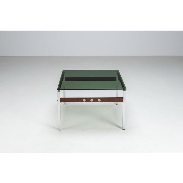 1960s Scandinavian Coffee Table in Metal, Teak and Smoked Glass Denmark 1960 For Sale - Image 5 of 15