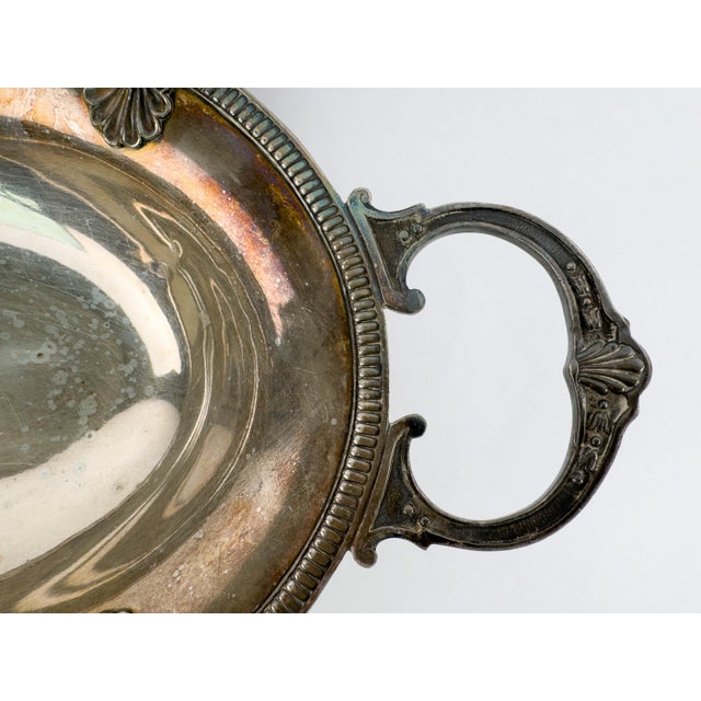 Silver Early 20th Century Silver-Plated Oval Centerpiece Platter With Handles For Sale - Image 8 of 16