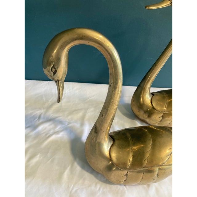 Mid-Century Modern Vintage Brass Swan Figurine Boxes – A Pair For Sale - Image 3 of 11