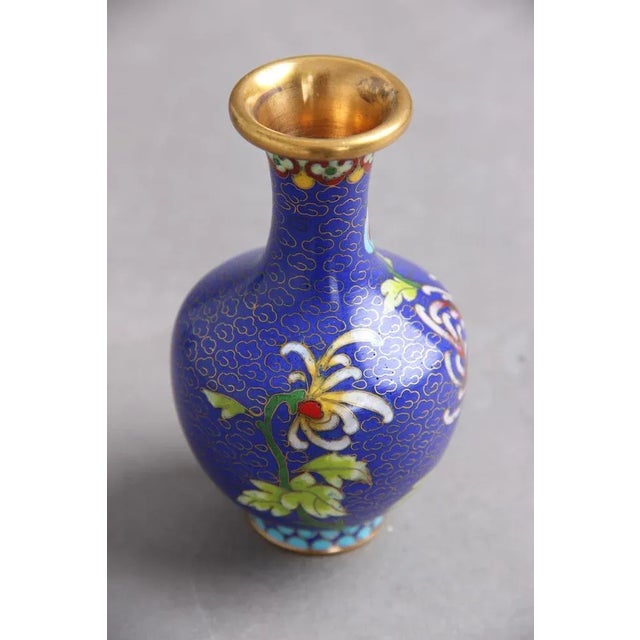 Blue Chinese Jingfa Vases in Enamel, Metal & Wood, 1960s, Set of 3 For Sale - Image 8 of 10