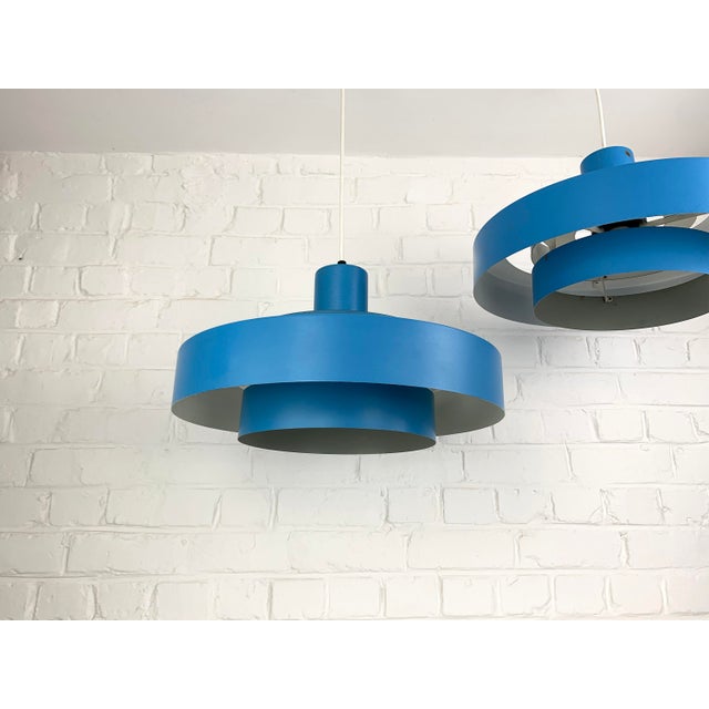 Blue Blue Equator Pendant Lamps by Jo Hammerborg for Fog & Mørup, 1968, Set of 2 For Sale - Image 8 of 16