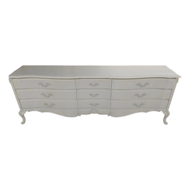Chateau Shabby Chic Castilian Chest of Drawers – Distressed Ivory and Aged Gray 9-Drawers For Sale