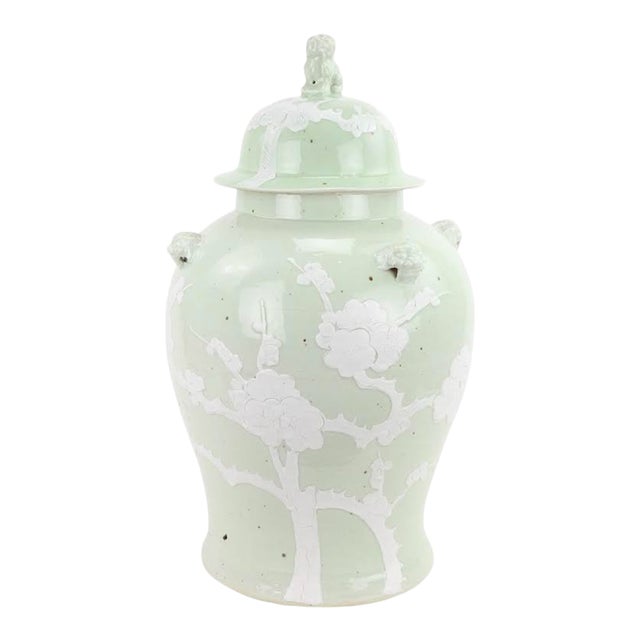 Pastel Ginger Jar in Pale Green For Sale