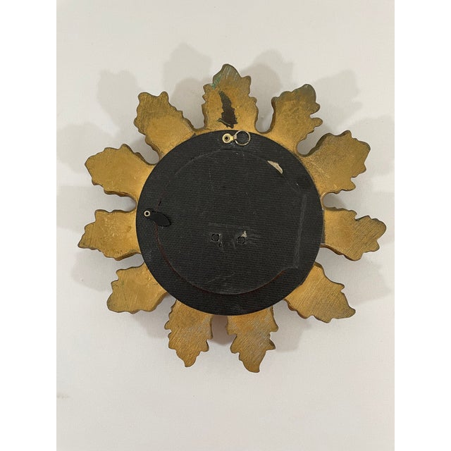 Vintage 1960s Petite 8.5" Acanthus Leaf Sunburst Wall Mirror For Sale - Image 10 of 16