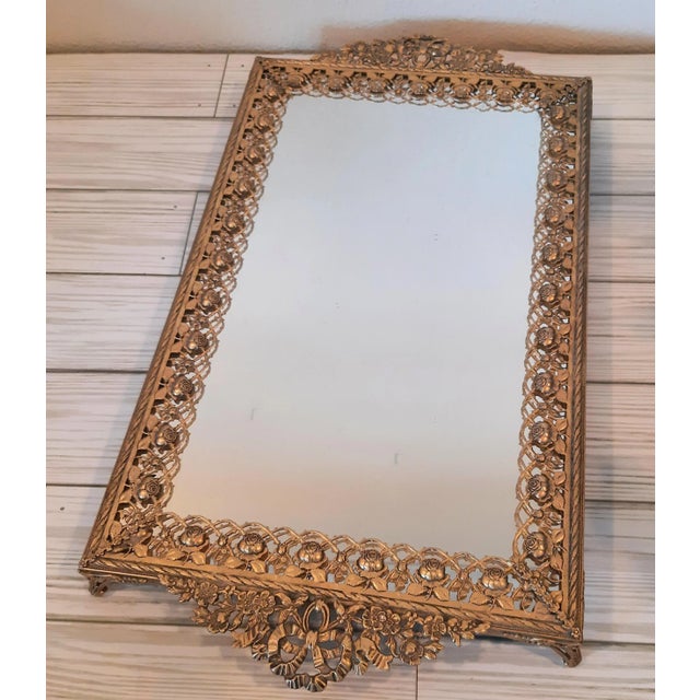 Hollywood Regency Brass Floral Vanity Dresser Mirror For Sale - Image 9 of 11