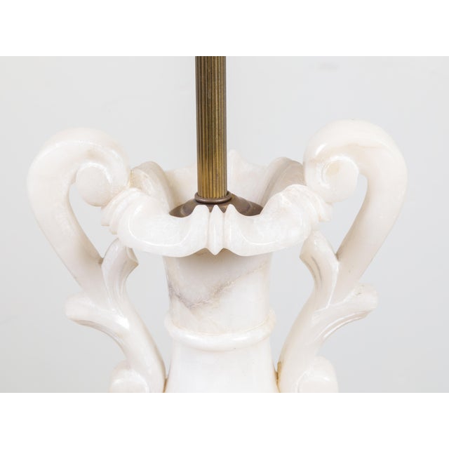 1920s French White Marble Vase Shaped Table Lamps Mounted on Lucite - a Pair For Sale - Image 4 of 10