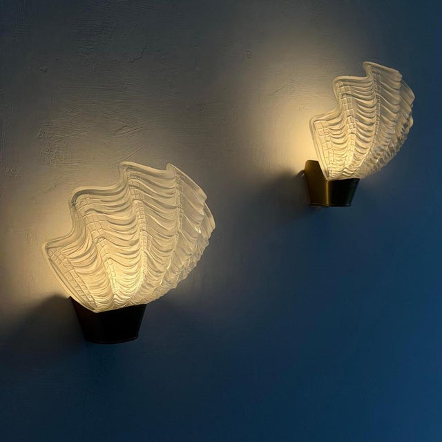 Metal Coquille Wall Lights in Brass and Glass from Asea, Sweden, 1940s, Set of 2 For Sale - Image 7 of 18