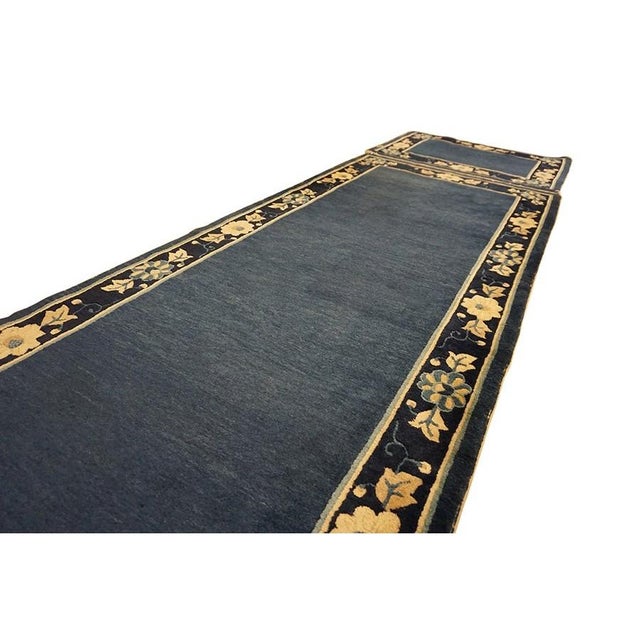 1920s Navy Blue Solid Minimalist Deco Antique Chinese Peking Runner Rug For Sale In New York - Image 6 of 11